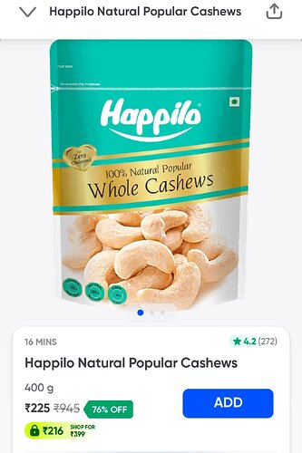 Happilo Natural Cashew 400gm Swiggy Deal