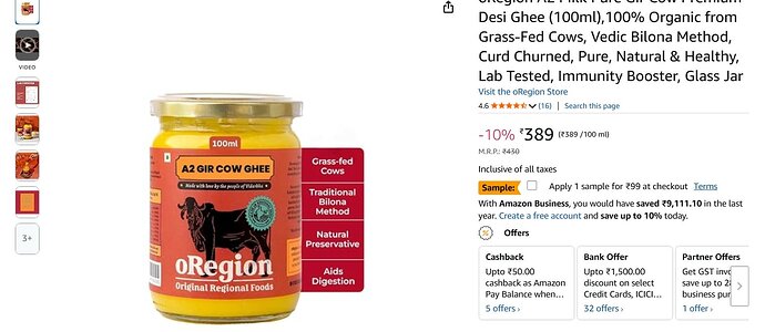 oRegion A2 Gir Cow Ghee Deal