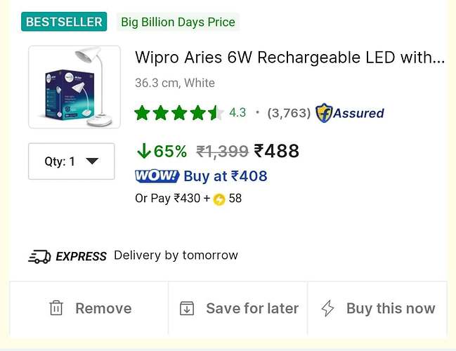 Havells Aries 6W Rechargeable LED Table Lamp
