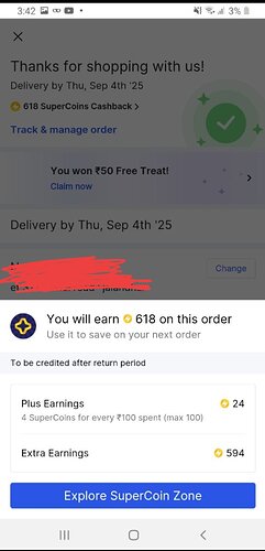 SuperCoins Cashback Proof