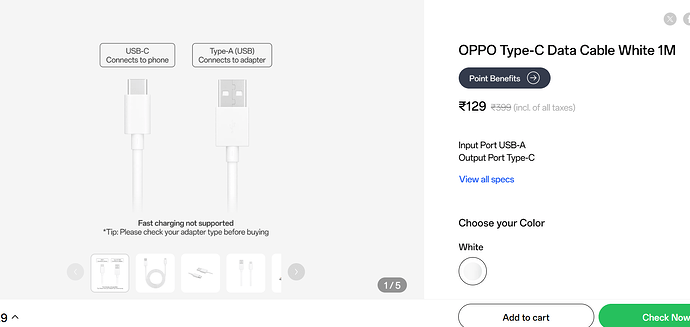 OPPO Type-C Data Cable White 1M