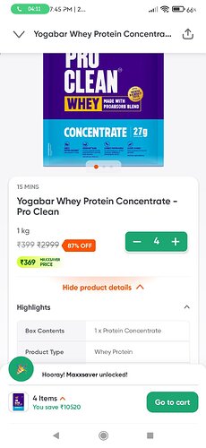 Yogabar Pro Clean Whey Protein Deal on Swiggy Instamart