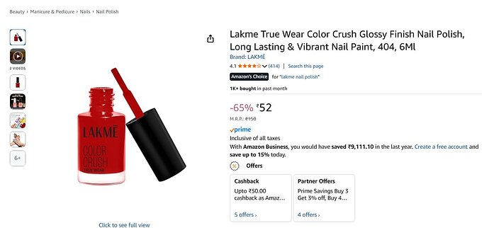 Lakme True Wear Color Crush Glossy Nail Polish - Shade 404