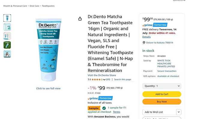 Dr. Dento Matcha Green Tea Toothpaste