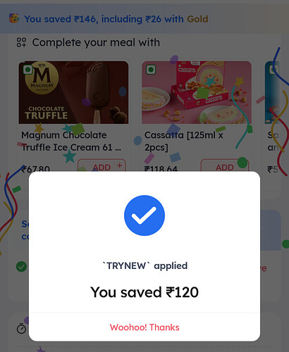 Zomato Kwality Walls Offer Screenshot