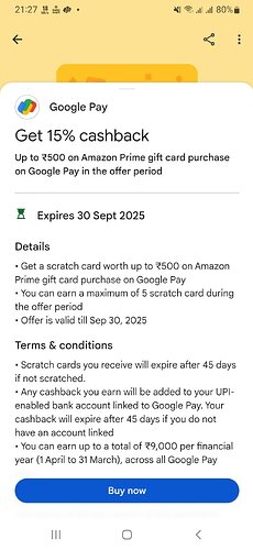 Google Pay Amazon Prime Gift Card Offer