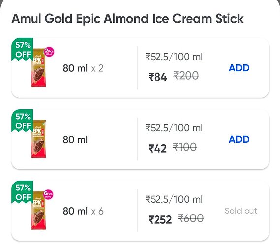 Amul Gold Epic Almond Ice Cream Stick