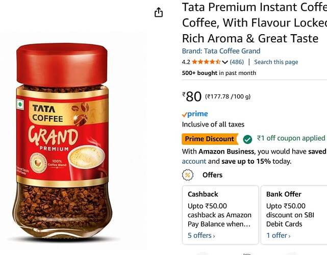 Tata Premium Instant Coffee 45g Jar