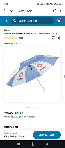 JioMart Blue & White 2-Fold Polyester Umbrella