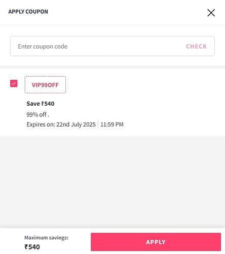 Myntra VIP Offer Screenshot