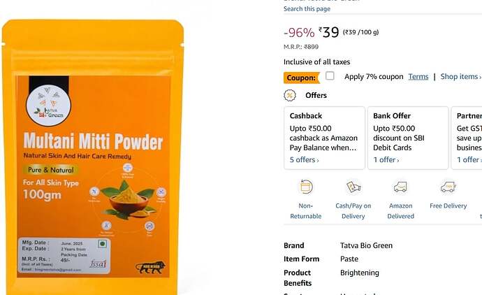 Tatva Bio Green Multani Mitti Powder