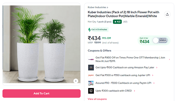 Kuber Industries Marble Emerald Flower Pots