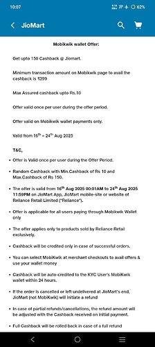 JioMart MobiKwik Cashback Offer