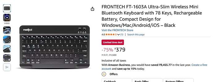 FRONTECH FT-1603A Ultra-Slim Wireless Mini Bluetooth Keyboard