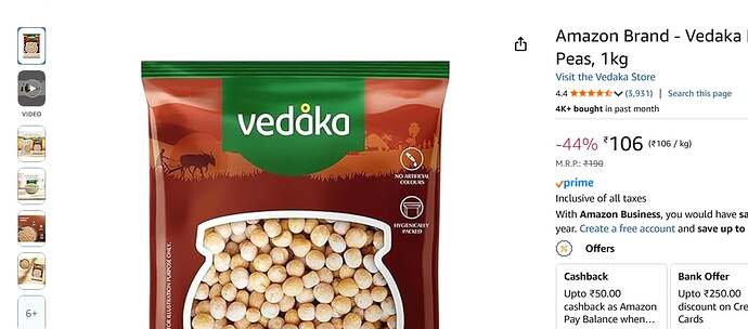 Vedaka Premium White Peas 1kg
