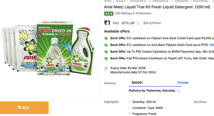 Ariel Matic Liquid Detergent Trial Kit