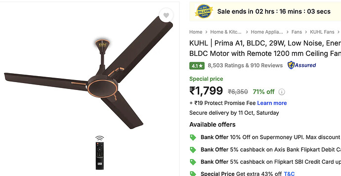 KUHL Prima A1 BLDC Ceiling Fan