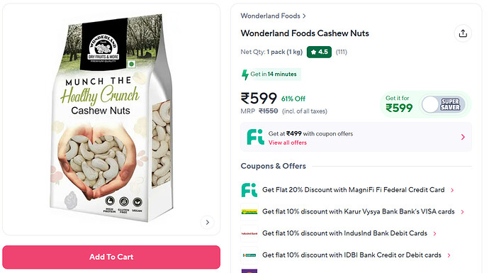 Wonderland Foods Cashew Nuts 1 KG