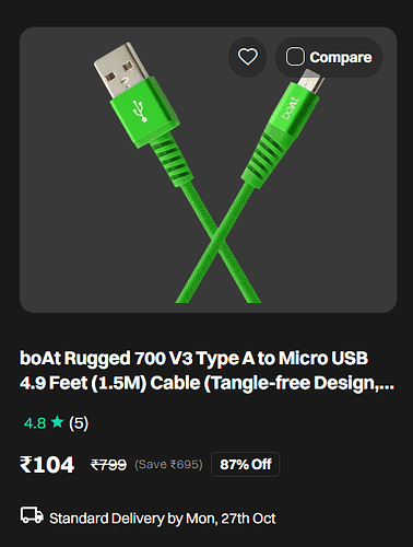 boAt Rugged 700 V3 Micro USB Cable Green