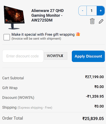 WOW5% Coupon Screenshot