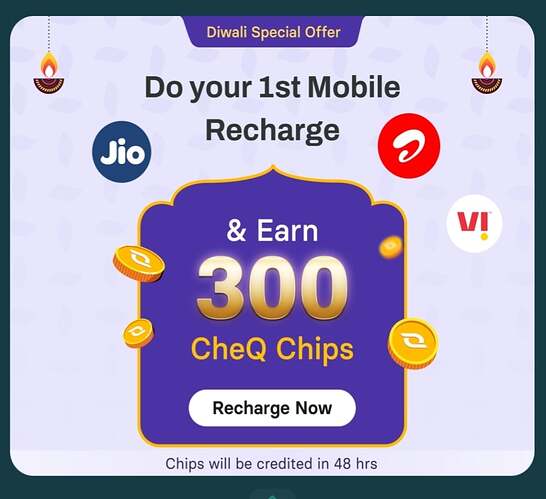 CheQ App First Recharge Offer