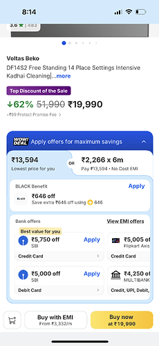 Voltas Beko Dishwasher