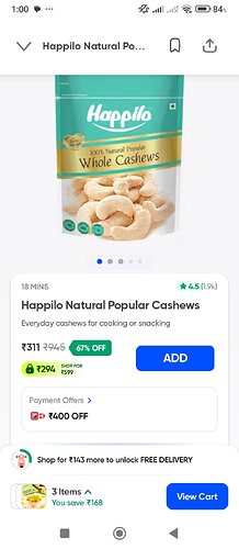Happilo Natural Popular Cashews 400g on Swiggy Instamart
