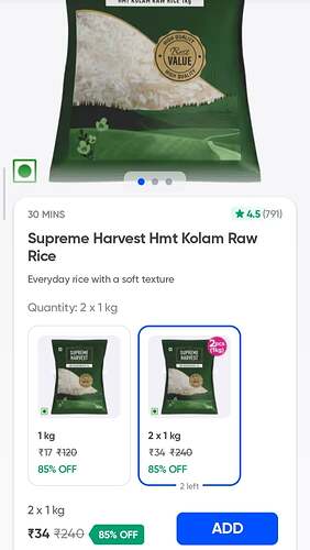 Supreme Harvest HMT Kolam Raw Rice Swiggy Instamart Deal