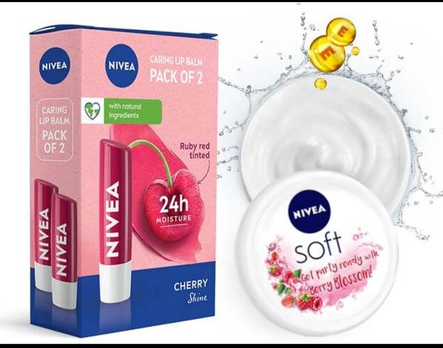 NIVEA Cherry Fruity Shine Lip Balm & Soft Light Moisturizing Cream Combo