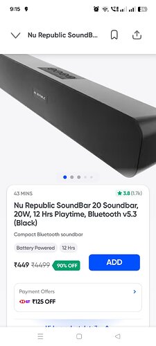 Nu Republic Soundbar 20W with 12 Hours Playtime