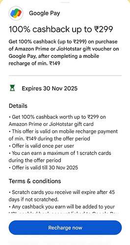 Google Pay Cashback Offer