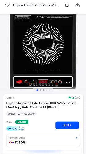 Pigeon Rapido 1800W Induction Cooktop