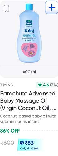 Parachute Advansed Baby Massage Oil 400ml with Virgin Coconut Oil, Vitamin E & F