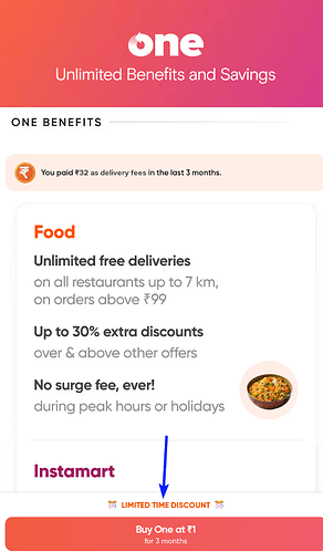 Swiggy One ₹1 Offer Screenshot 2