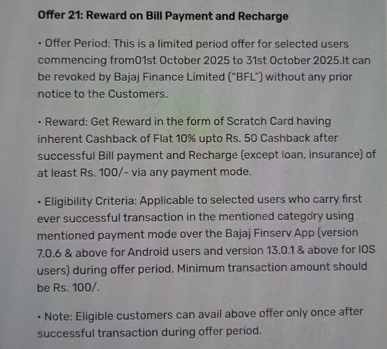 Cashback Offer on Recharge & Bill Payments