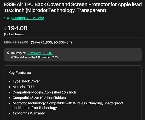 ESSE Air Transparent TPU Back Cover & Screen Protector for Apple iPad 10.2 Inch