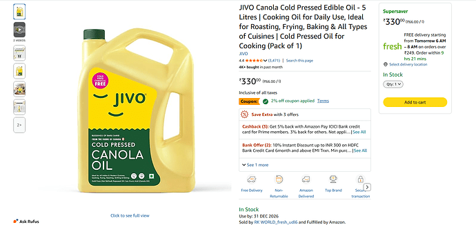 JIVO Canola Oil Deal Screenshot
