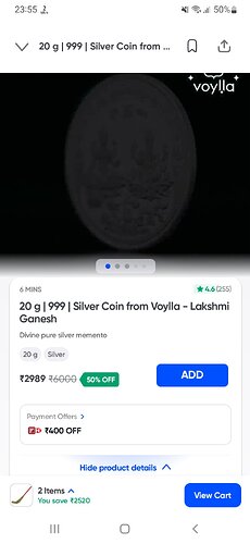 Voylla 20g 999 Pure Silver Lakshmi Ganesh Coin on Swiggy Instamart