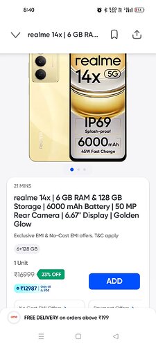 Realme 14x Golden Glow Smartphone Deal