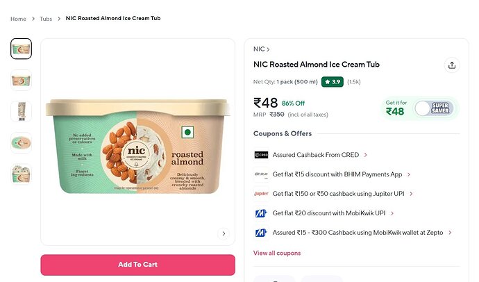 NIC Roasted Almond Ice Cream on Zepto