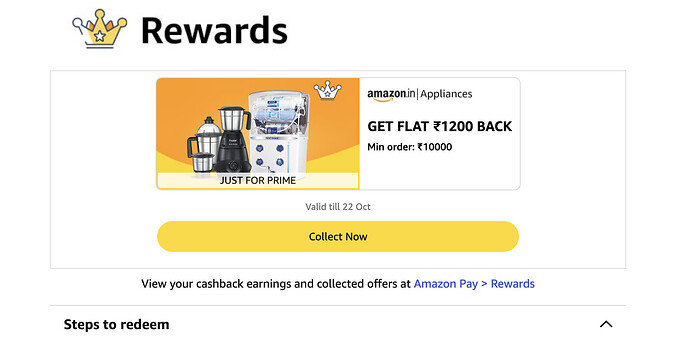 Amazon Kitchen Appliances Cashback Offer