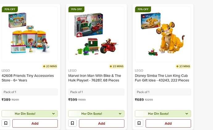 Bigbasket LEGO & Toys 70% Off