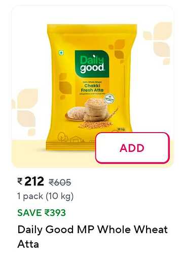 Daily Good MP Whole Wheat Atta 10kg Zepto Offer