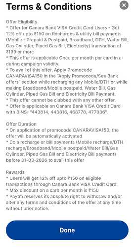 Paytm Canara Bank VISA Credit Card Offer