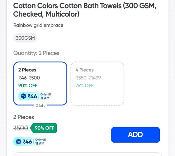 Cotton Colors 300 GSM Checked Multicolor Bath Towels