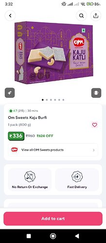 Om Sweets Kaju Burfi 800gm
