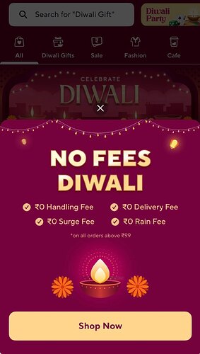 Zepto Diwali No Fees Promotion