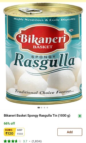 Bikaneri Basket Spongy Rasgulla 1KG