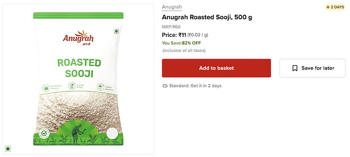 Anugrah Roasted Sooji 500g Bigbasket Delhi Deal