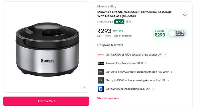 Mumma's Life 4500ml Stainless Steel Thermoware Casserole